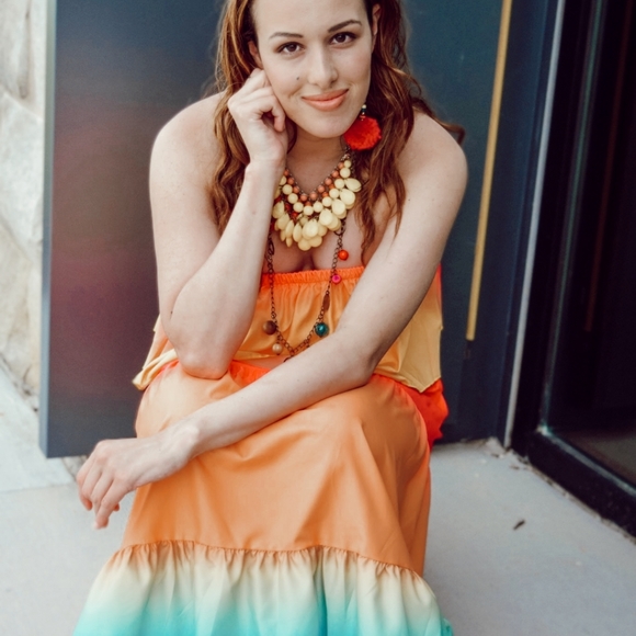 NWT Rainbow Ombre Boho Maxi Summer Dress S: Sm-Med - Picture 10 of 14